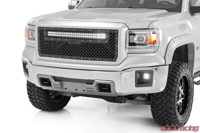 Rough Country Mesh Grille with 30 Inch Dual Row LED for 2014-2015 GMC Sierra Black Amber DRL - 70190BDA