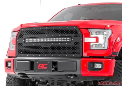Rough Country Mesh Grille for 2015-2017 Ford F-150 with 30" Dual Row LED Black Amber DRL - 70193BDA