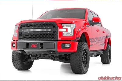 Rough Country Mesh Grille Black Series for Ford F-150 2015-2017, LED Light Bar Included - 70193