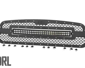 Rough Country Mesh Grille 30 Inch Dual Row LED Light Bar for Ram 1500 2013-2024 Black Amber DRL