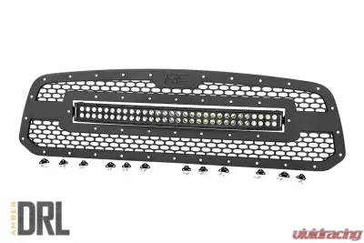 Rough Country Mesh Grille 30 Inch Dual Row LED Light Bar for Ram 1500 2013-2024 Black Amber DRL - 70199BDA