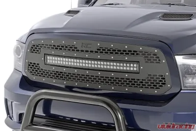 Rough Country Mesh Grille 30 Inch Dual Row LED Light Bar for Ram 1500 2013-2024 Black Amber DRL - 70199BDA
