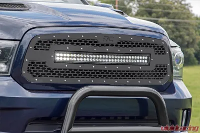 Rough Country Mesh Grille 30 Inch Dual Row LED Light Bar for Ram 1500 2013-2024 Black Amber DRL - 70199BDA