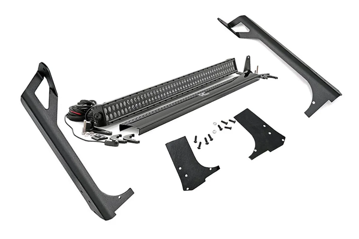 Rough Country 50" Straight LED Light Bar Upper Windshield Mounts Black Series Dual Row Jeep Wrangler TJ Unlimited Wrangler TJ 1997-2006 - 70503BL