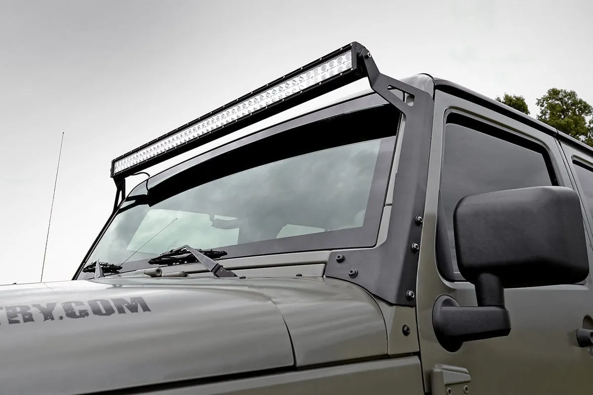 Rough Country 50" LED Light Bar Upper Windshield Mounting Brackets Jeep Wrangler JK JKU 2007-2018 - 70504