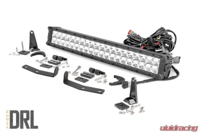 Rough Country LED Light Kit Bumper Mount 20 Inch Chrome Dual Row Amber DRL for Nissan Titan 2016-2024 - 70646DRLA