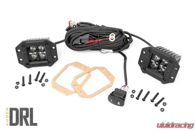 Rough Country 2 Inch Black Series LED Light Pods Flush Mount Amber DRL - 70803BLKDRLA