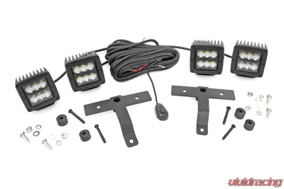 Rough Country Quad LED Light Pod Kit Black Series Jeep Gladiator JT Wrangler JL 2 Door Wrangler JL Unlimited 2018-2022 - 70822