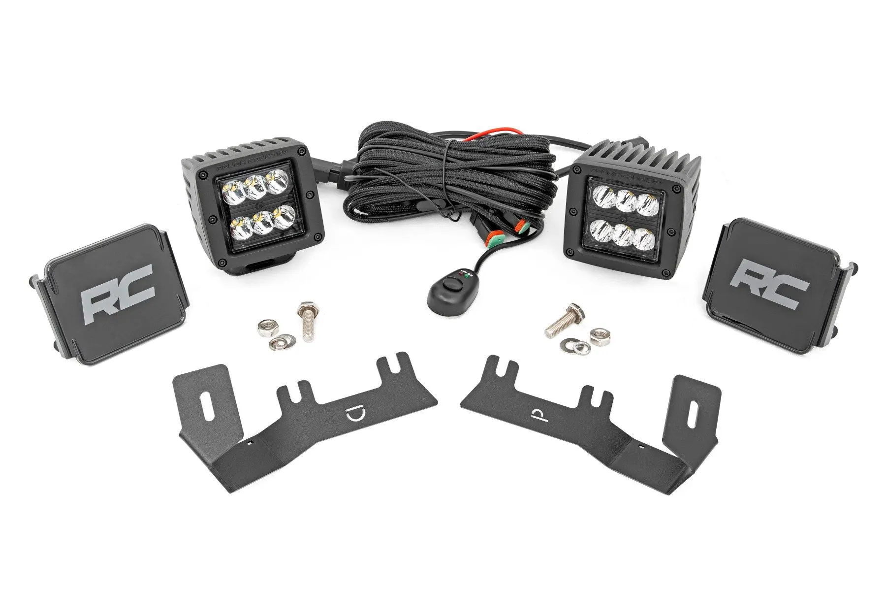 Rough Country LED Ditch Light Kit 2in Black Pair Spot Chevy | GMC 1500 14-18 & Classic - 71052