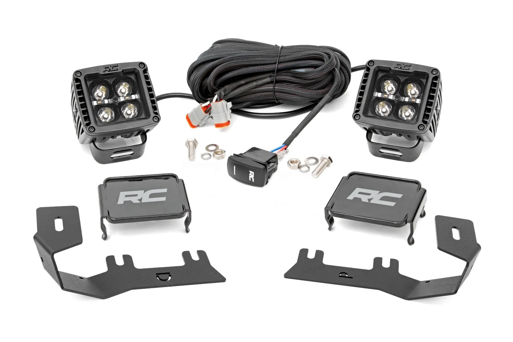 Rough Country LED Ditch Light Kit 2in Black Pair Amber DRL Chevy | GMC 1500 14-18 & Classic - 71055