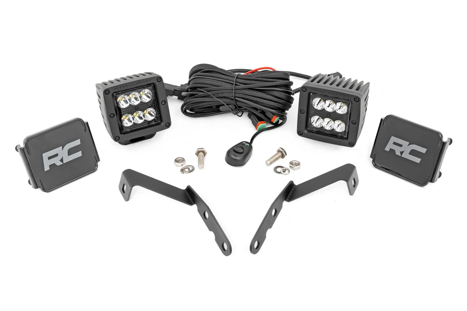 Rough Country LED Light Kit Ditch Mount 2" Black Pair Spot Chevy 1500 & Chevy | GMC 2500HD | 3500HD 07-14 - 71058