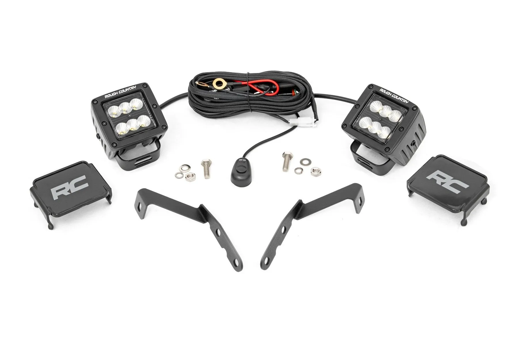 Rough Country LED Light Kit Ditch Mount 2" Black Pair Flood Chevy 1500 & Chevy | GMC 2500HD | 3500HD 07-14 - 71059