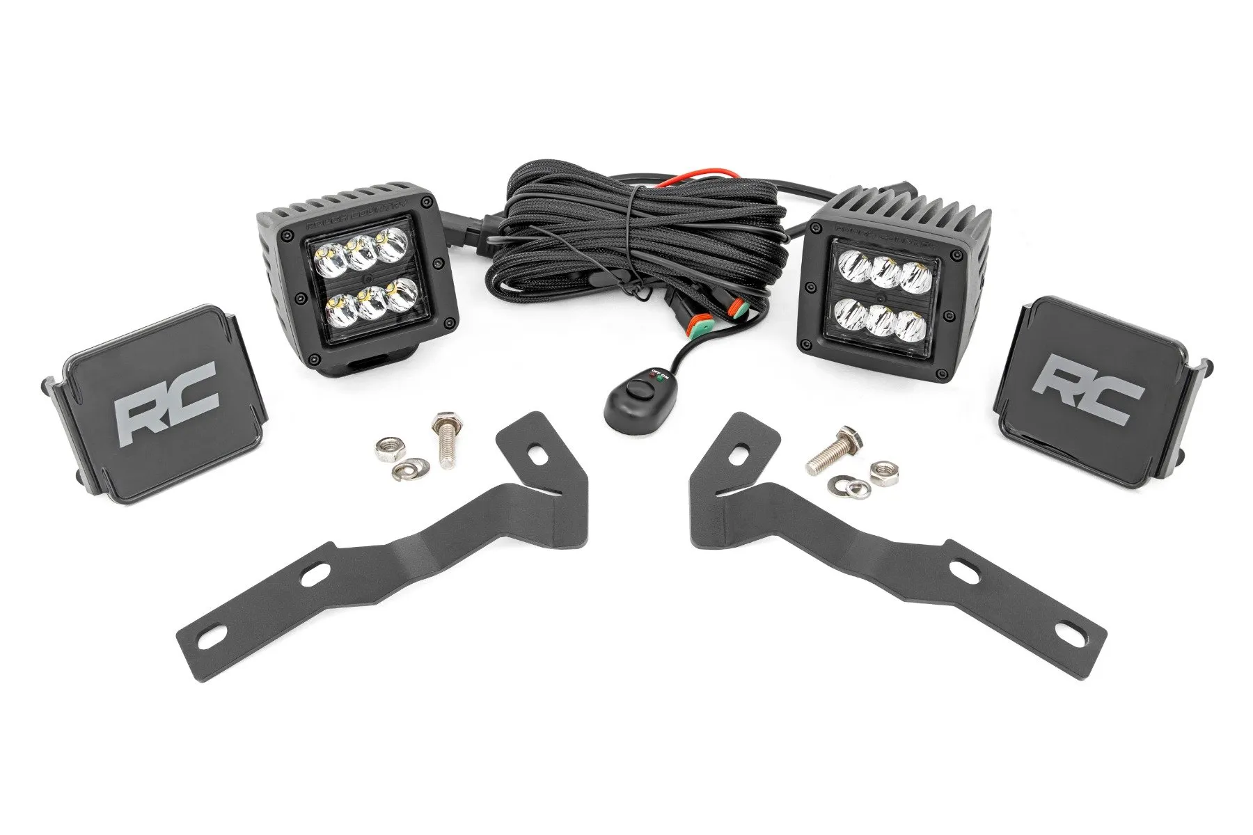 Rough Country LED Light Kit Ditch Mount 2" Black Pair Spot Toyota Tacoma 16-23 - 71080
