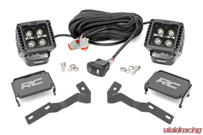 Rough Country LED Light Kit Ditch Mount 2" Black Pair White DRL Toyota Tacoma 16-23 - 71082