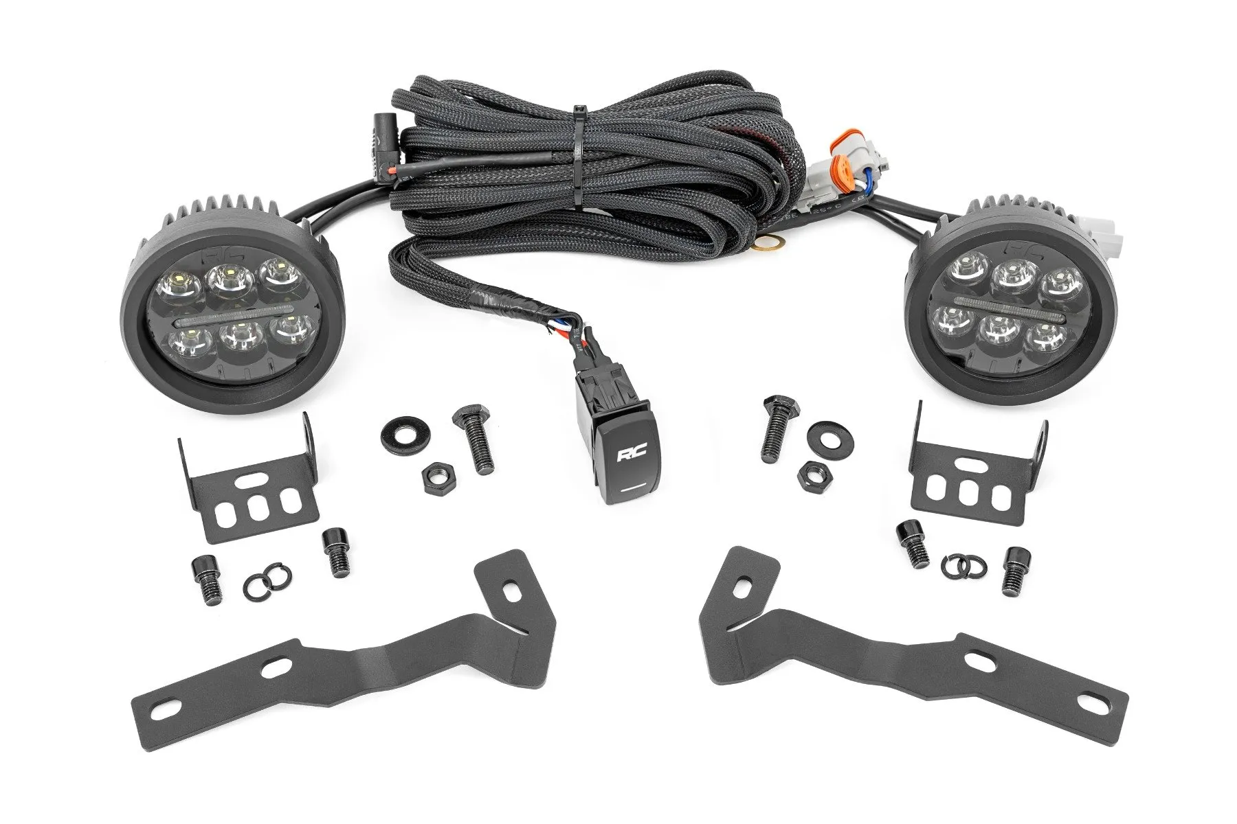 Rough Country LED Light Kit Ditch Mount Black Series Round 3.5" Amber DRL Toyota Tacoma 16-23 - 71085