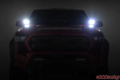 Rough Country LED Light Kit Ditch Mount 2" Black Pair White DRL Toyota Tacoma 24-25 - 72103