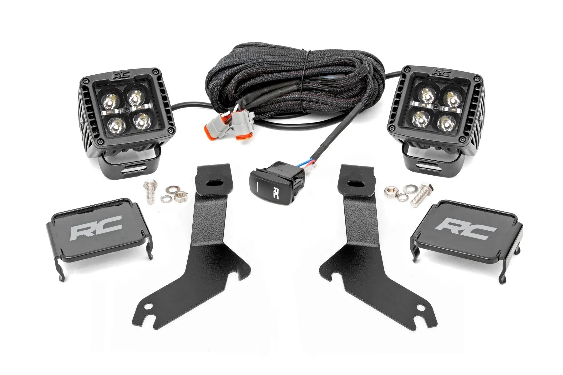 Rough Country LED Light Kit Ditch Mount 2" Black Pair Amber DRL Chevy Silverado 1500 99-06 - 82281