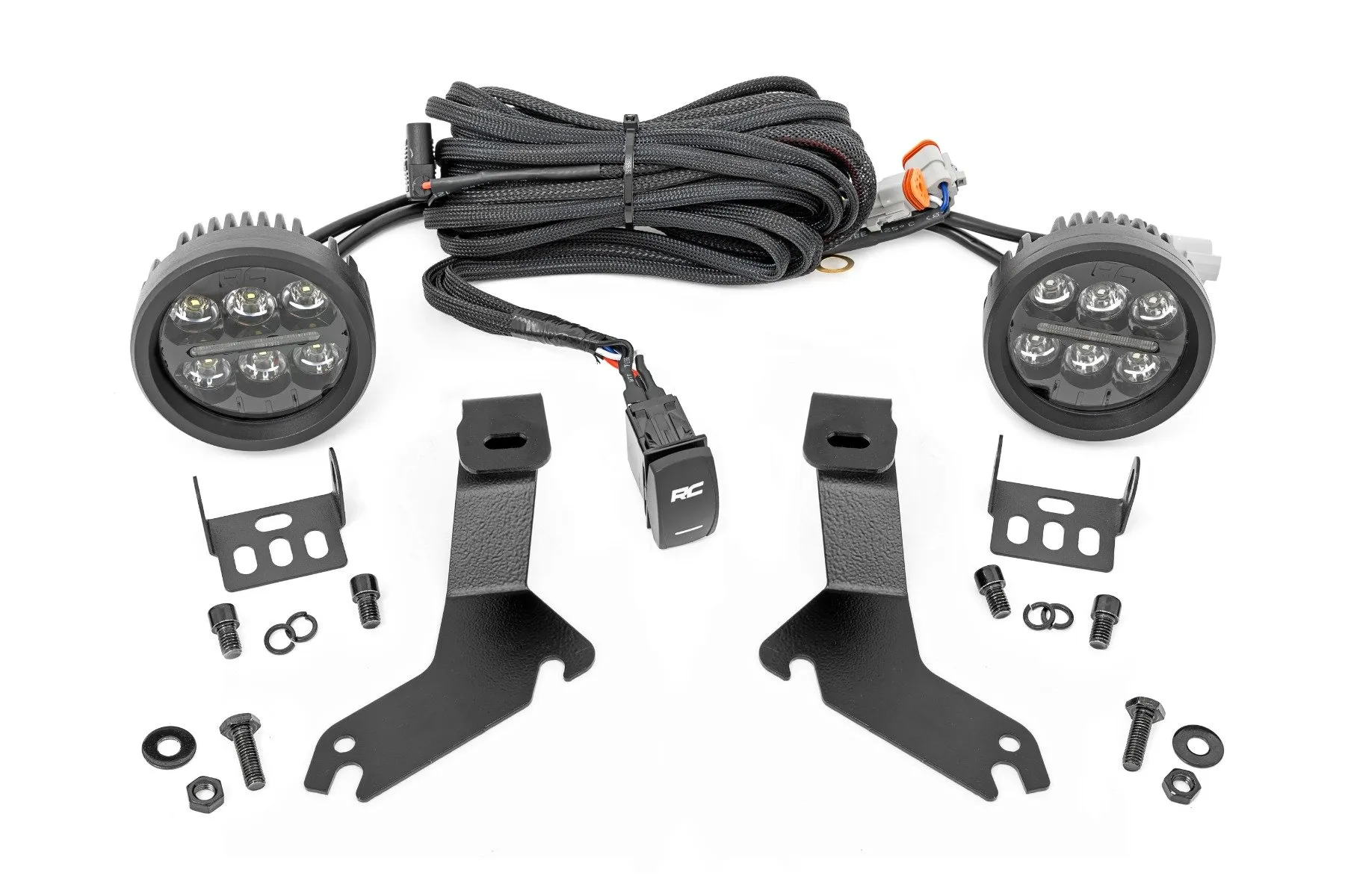 Rough Country LED Light Kit Ditch Mount Black Series Round 3.5" Amber DRL Chevy 1500 99-06 - 82286