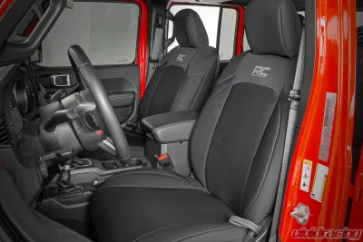 Rough Country Jeep Neoprene Seat Cover Set w/Rear Cup Holder Black Jeep Gladiator JT 2020-2021 - 91038