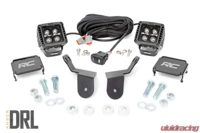 Rough Country Dual LED Cube Kit Black Series w/Amber DRL Honda 2016-2022 - 92021