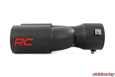 Rough Country Exhaust Tip Black with Red RC Logo, 2.5" Pipe, Dual Outlet, 304 Stainless Steel - 96050