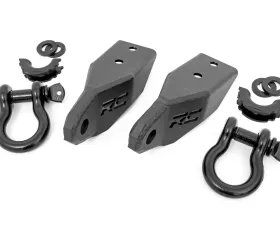 Rough Country Tow Hook Brackets D-Ring Combo for 2007-2021 Toyota Tundra, Black Steel