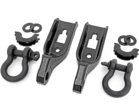 Rough Country Tow Hook Brackets D-Ring Combo for Ford F-150 2009-2020, Black Steel