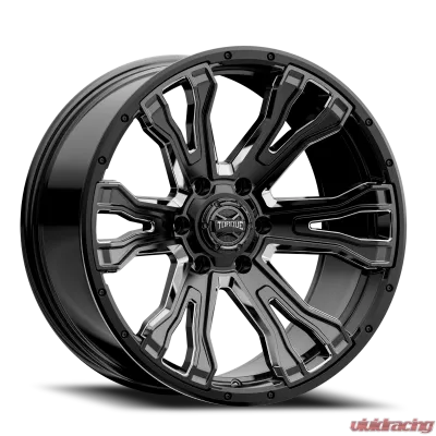 Rough Country Torque Prime Wheels 20x9 Gloss Black Milled Accent -12mm 6x5.5 Fit Chevy, Ford, GMC, Jeep, Toyota - TW407C-20908413-12