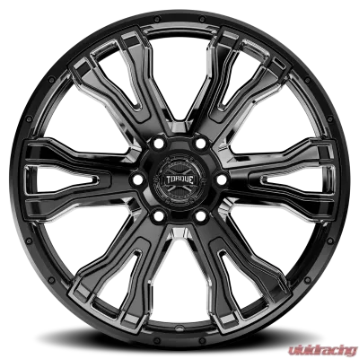 Rough Country Torque Prime Wheels 20x9 Gloss Black Milled Accent -12mm 6x5.5 Fit Chevy, Ford, GMC, Jeep, Toyota - TW407C-20908413-12