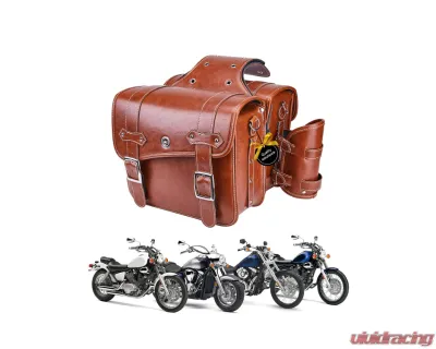 Kemimoto Motorcycle PU Leather Saddlebag w/ Cup Pocket - F1801-02001BR