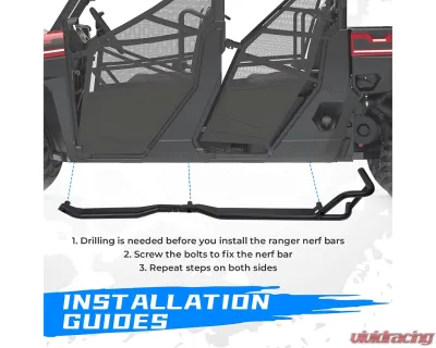 Kemimoto Nerf Bars Rock Sliders Polaris Ranger Crew XP 1000 2019+ - B0101-02301BK