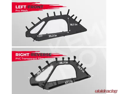 Kemimoto 2 Soft Upper Doors w/ Zippers | Upper Windows Polaris RZR PRO XP 2020-2023 - B0102-02601BK