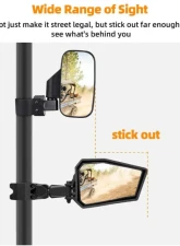 Kemimoto Color Side Rear View Mirror1.75" UTV Roll Bar Kawasaki 3000 / 600 Series Mule                                     - B0106-01101BK-KWS - Image 5