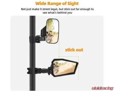 Kemimoto Color Side Rear View Mirror1.75" UTV Roll Bar Kawasaki 3000 / 600 Series Mule - B0106-01101BK-KWS
