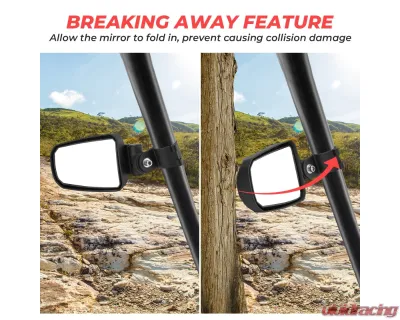 Kemimoto Adjustable Side View Convex Mirror1.75" Roll Cage Honda Pioneer 1000 - B0106-01801BK-HD