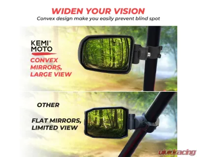 Kemimoto Adjustable Side View Convex Mirror1.75" Roll Cage Honda Pioneer 1000 - B0106-01801BK-HD