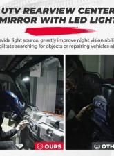 Kemimoto UTV Rear View Mirror w/ LED Light Polaris Ranger / Defender 2015-2023                                     - B0106-03604BK - Image 2