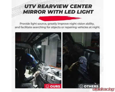 Kemimoto UTV Rear View Mirror w/ LED Light Polaris Ranger / Defender 2015-2023 - B0106-03604BK