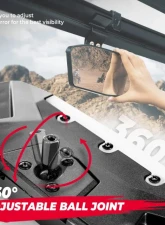 Kemimoto UTV Rear View Mirror w/ LED Light Polaris Ranger / Defender 2015-2023                                     - B0106-03604BK - Image 3