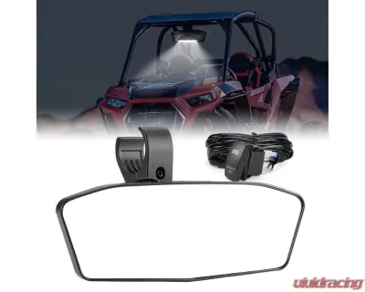 Kemimoto UTV Aluminum Center Rear View Mirror w/ LED Lights s 1.75"-2" Round Roll Bar - B0106-03704BK