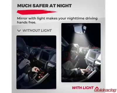 Kemimoto UTV Aluminum Center Rear View Mirror w/ LED Lights s 1.75"-2" Round Roll Bar - B0106-03704BK