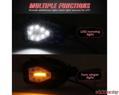 Kemimoto Mirrors w/ LED Turn Signal Lights Polaris RZR - B0106-05602BK-RZR