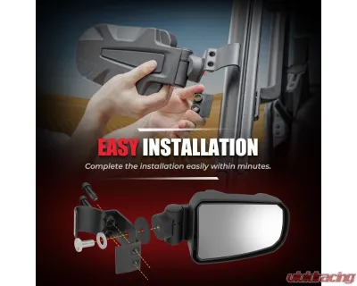 Kemimoto Side Mirrors Polaris Ranger / Can-am Defender / Maverick Trail - B0106-06201BK