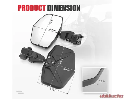 Kemimoto Side Mirrors Aluminum OE Replace #715002459 Can Am Defender - B0106-07001BK