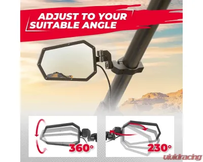 Kemimoto UTV Side Rear View Mirrors 1.75" - 2" Roll Bar - B0106-08801BK