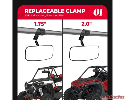 Kemimoto Rear View Mirror 1.75"-2" Roll Bar - B0106-09501BK