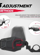 Kemimoto UTV Side Mirrors 1.65"-2" Roll bar Polaris RZR / Maverick X3                                     - B0106-11101BK - Image 2