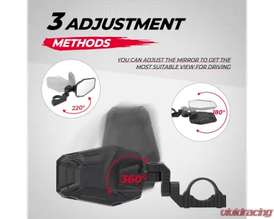 Kemimoto UTV Side Mirrors 1.65"-2" Roll bar Polaris RZR / Maverick X3 - B0106-11101BK