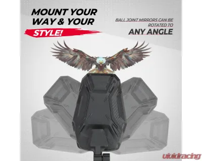 Kemimoto UTV Side Mirrors w/ Polaris Ranger | Can-Am Defender | Maverick Trail - B0106-11201BK