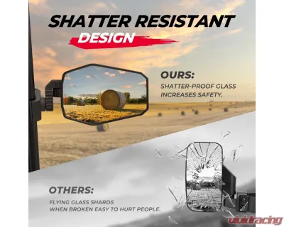 Kemimoto UTV Side Mirrors w/ Polaris Ranger | Can-Am Defender | Maverick Trail - B0106-11201BK
